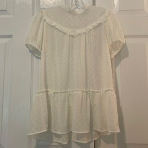 Anthropologie Ivory Mock Neck Puff Sleeve Swing Top